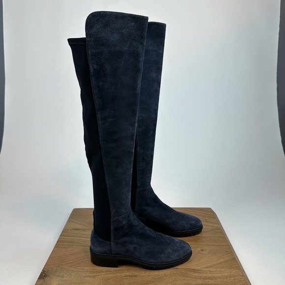 New NWOB Womens Stuart Weitzman City Block Blue Suede Knee High Boots Size 4 M - Picture 1 of 8